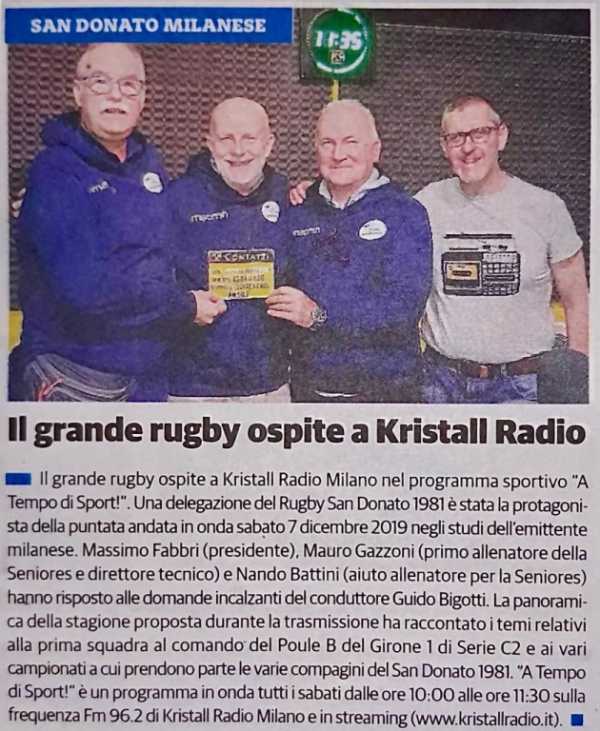 Dicono di Noi - Il Cittadino: Il grande rugby ospite a Kristall Radio